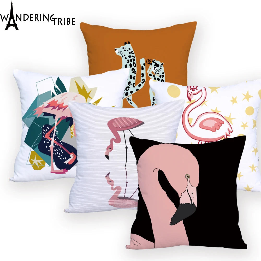 

Pink Flamingo Cushion Cover Almohadones Decorativos Office Personalized Throw Pillows Animal Bedroom Custom Printed Pillow