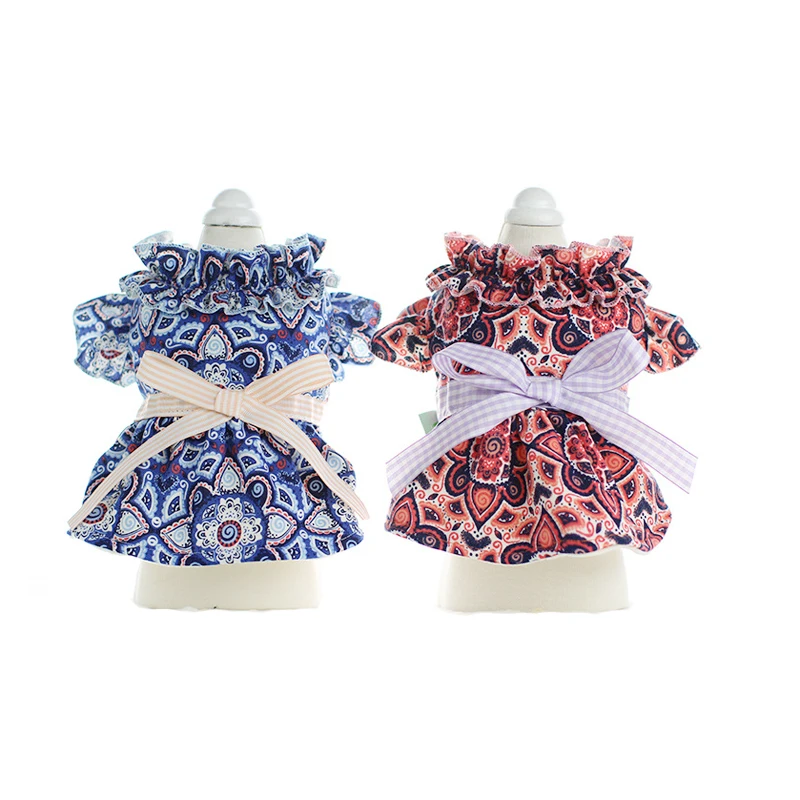 Fashion Print Spring Autumn Princess Dog Dress Clothes Big Bow Tie Cute Funny Skirt Chihuahua Small Pets Costume 910A | Дом и сад