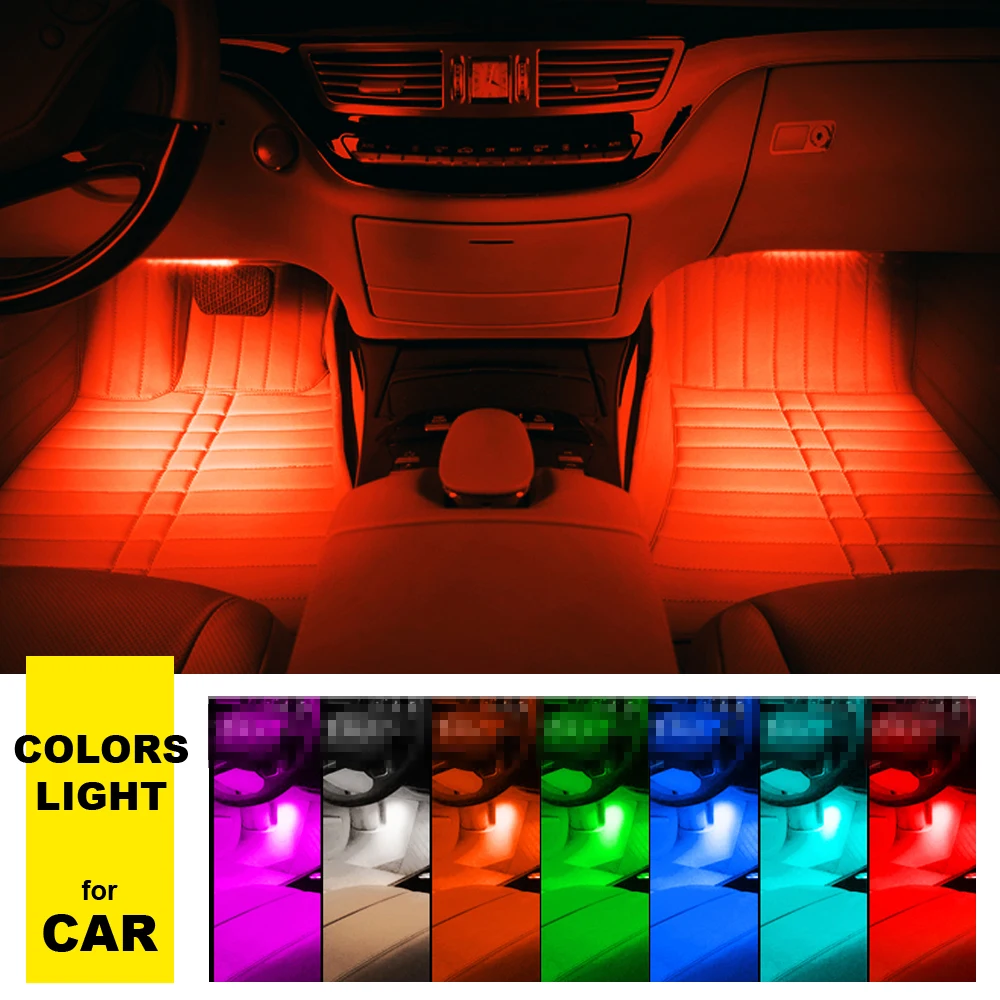 DXZ 4PCS/set 9LED 7 Color Car Interior Lighting Atmosphere Floor Strip Lamp Remote Music Control Neon Lights | Автомобили и