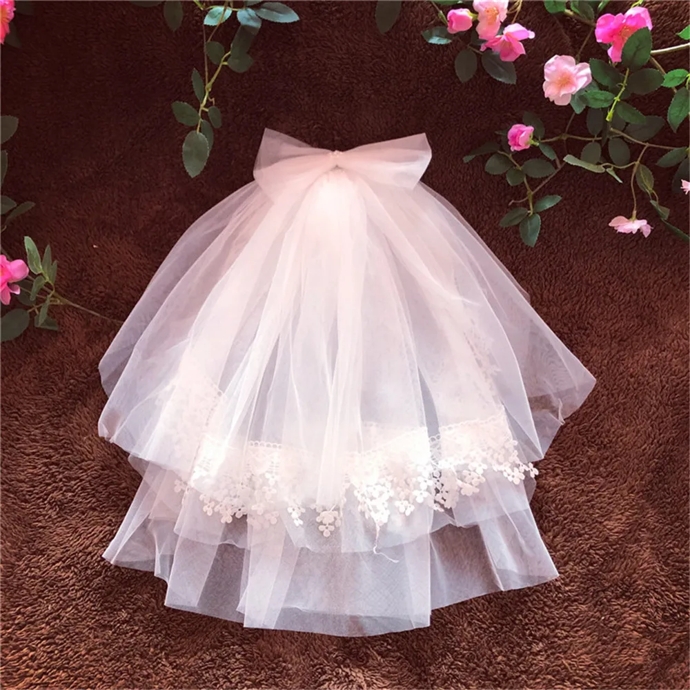 2019 короткие Свадебная Фата с расческой Свадебные Лук Кружева Аппликации Край