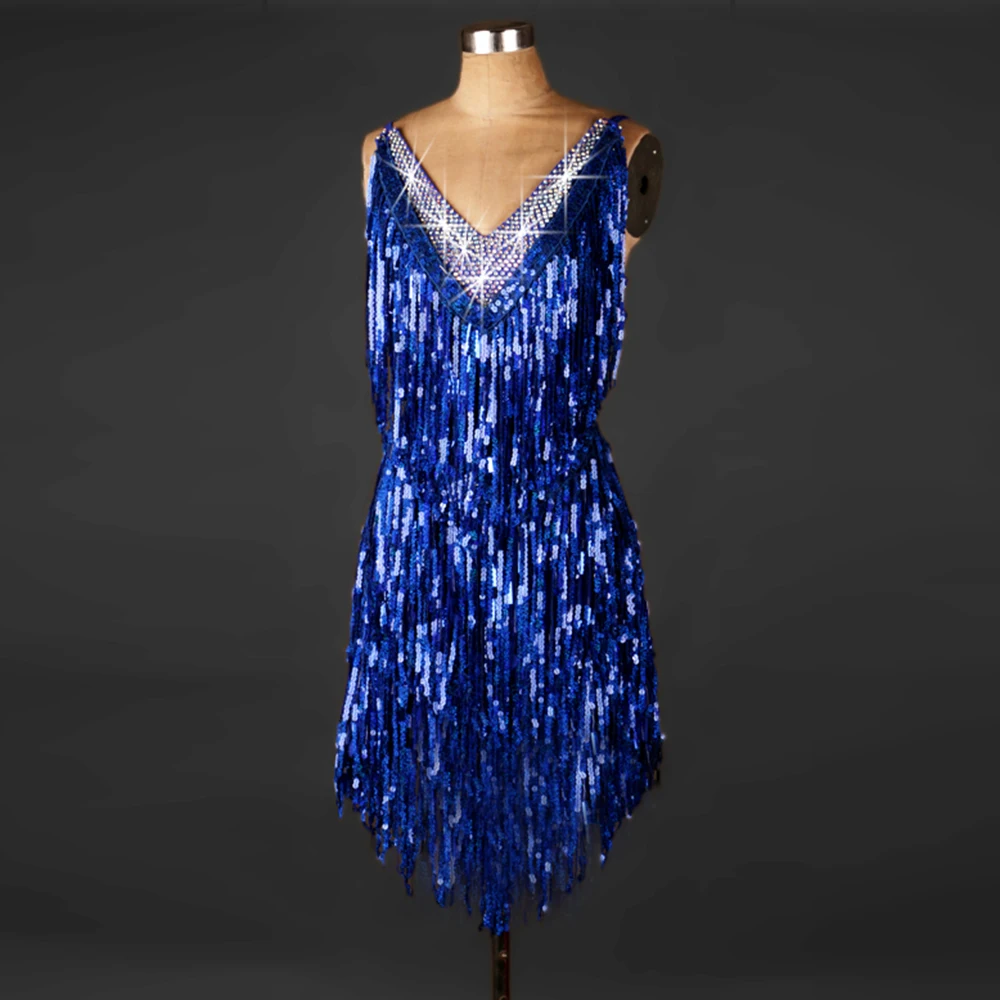Женское платье для латинских танцев танцевальное из органзы с блестками и