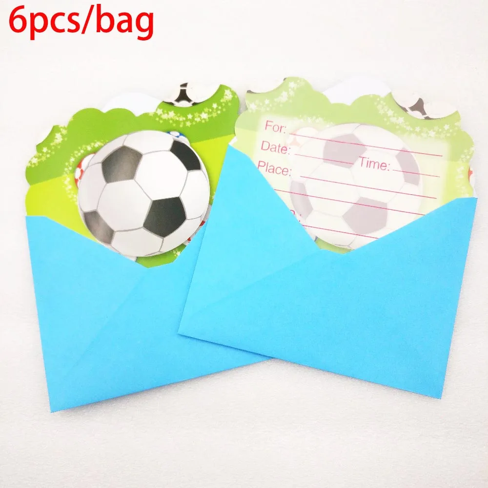 Invitation Card 6pcs Футбол Дети День рождения украшения набор поставки салфетки колпачки баннер на тарелке, чашке соломенная шляпа, мешок, вилка одноразовая посуда - Цвет: Invitation Card 6pcs