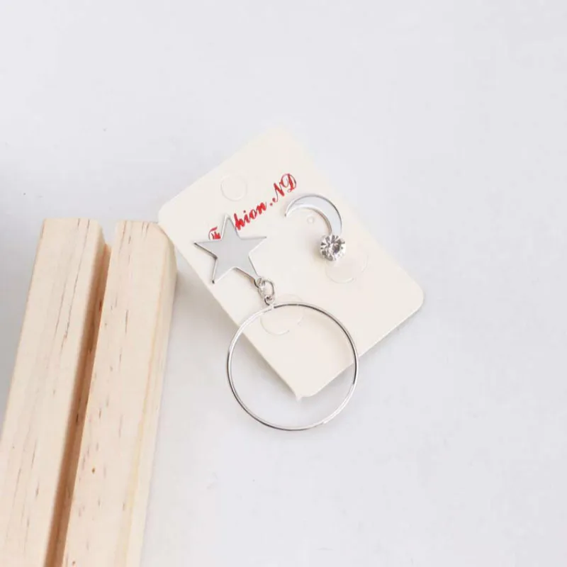Asymmetric Star Moon Round Earring stud for women geometric sliver earring jewelry party birthday gift 2017 hot new | Украшения и