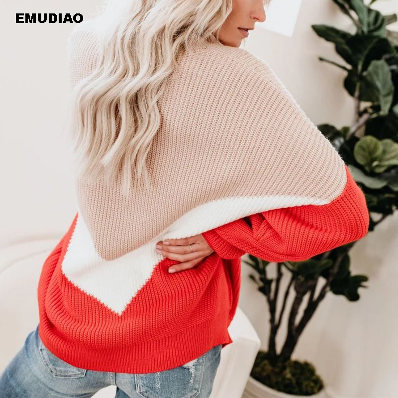 Streetwear Sweater Women Patchwork Long Sleeve Knitted Pullovers Autumn Winter 2019 Casual Sweaters Knitwear Pull Femme Jumper | Женская