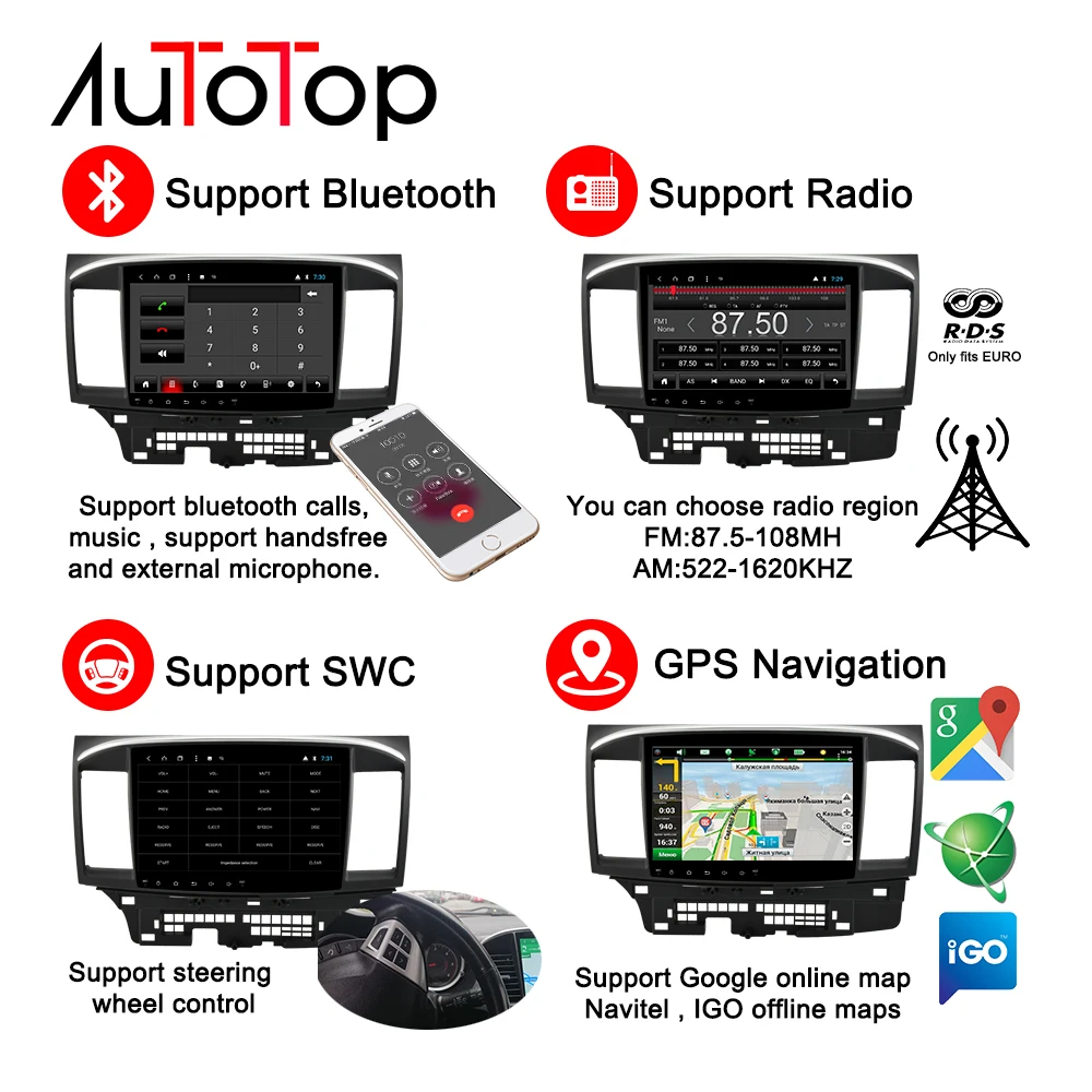 AUTOTOP 2 Din Автомобильный мультимедийный радио Android 9,0 для Mitsubishi Lancer 2007- 10,1 дюймов Lancer DVD Автомобильный gps Видео плеер стерео
