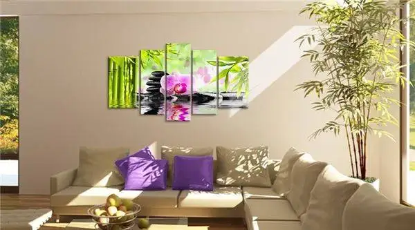 5 панельный настенный художественный Ботанический Зеленый фэн-шуй Орхидея