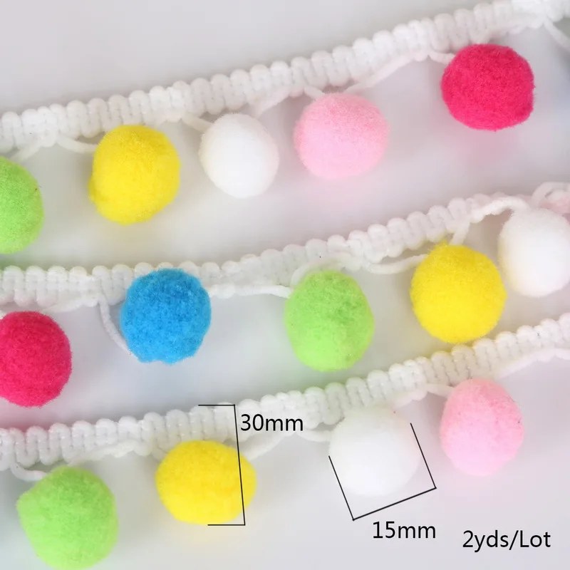 2 ярда 30 мм смешанный цвет кружево с помпонами кисточка помпон отделка шары лента