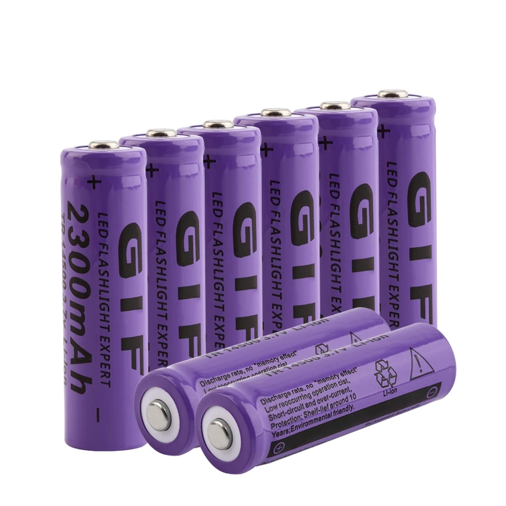 Фиолетовый остроконечный Топ GIF 14500 батарея 3 7 V 2300mAh литий ионная аккумуляторная