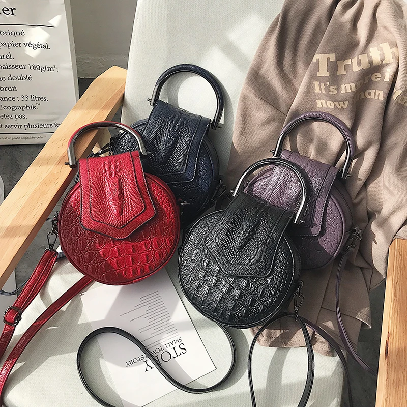 luxury circle crocodile pattern female handbags brand leather round ladies hand bags fashion small women bag over shoulder bolsa free global shipping