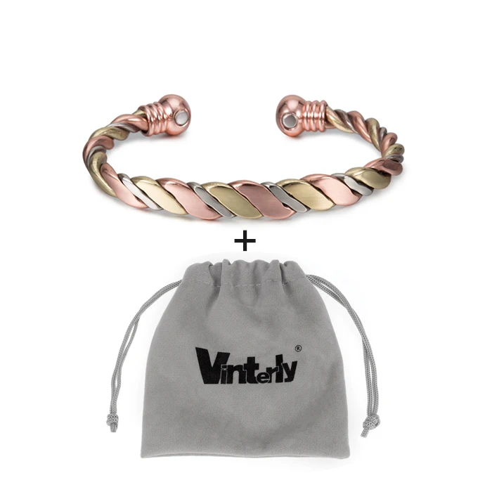 CB026 bag Vinterly витые медные браслеты для женщин, розовое золото, энергетические магнитные медные регулируемые браслеты-манжеты и браслеты - Окраска металла: CB026 bag