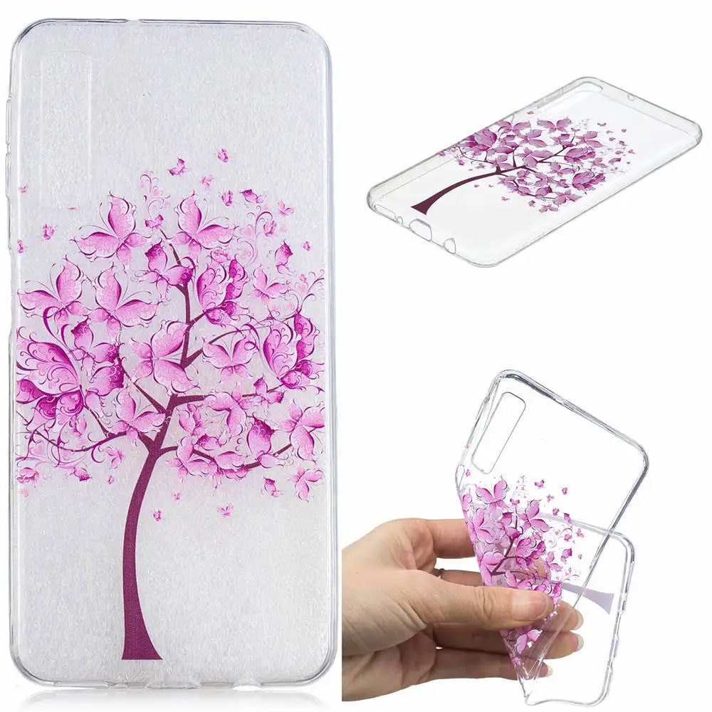 FGHGF For Samsung A7 2018 tree leaf cat butterfly flower girl panda Bear horse cartoon Pattern Soft TPU phone case |