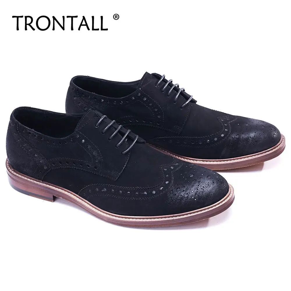 TRONTALL British Style Oxford 100% Genuine Leather Cowhide Lace-up Pattern Handmade Men's Shoes for Business Wedding Black | Обувь