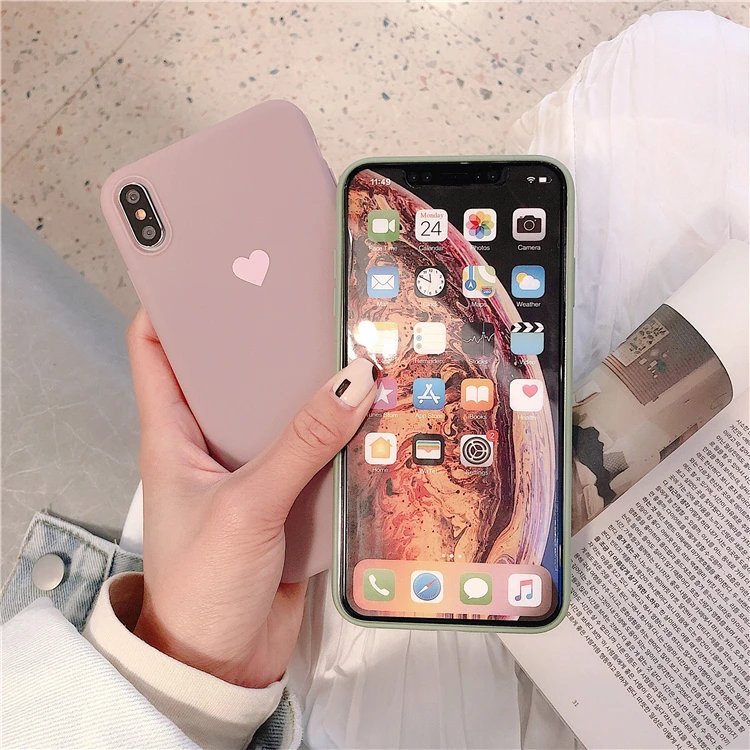 Candy Color Simple Love Hearts Phone Case For iphone XR XS Max X Cartoon Soft TPU 7 6 8 Plus Back Cover | Мобильные телефоны и
