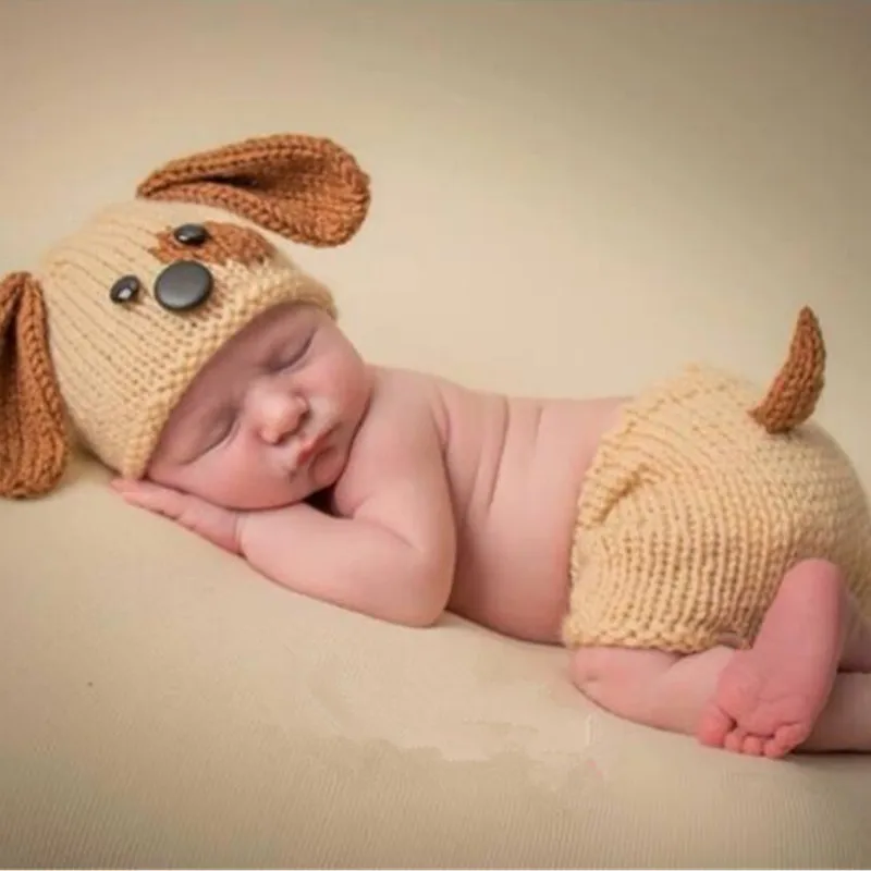 Hat plus shorts Реквизит для фотосъемки для маленьких мальчиков, Вязаный милый костюм для щенка, детский головной убор, шорты, аксессуары для фотографирования новорожденных - Цвет: Hat plus shorts