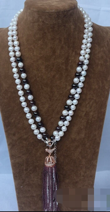 Ожерелье с подвеской из натурального белого жемчуга и граната 40 дюймов новинка