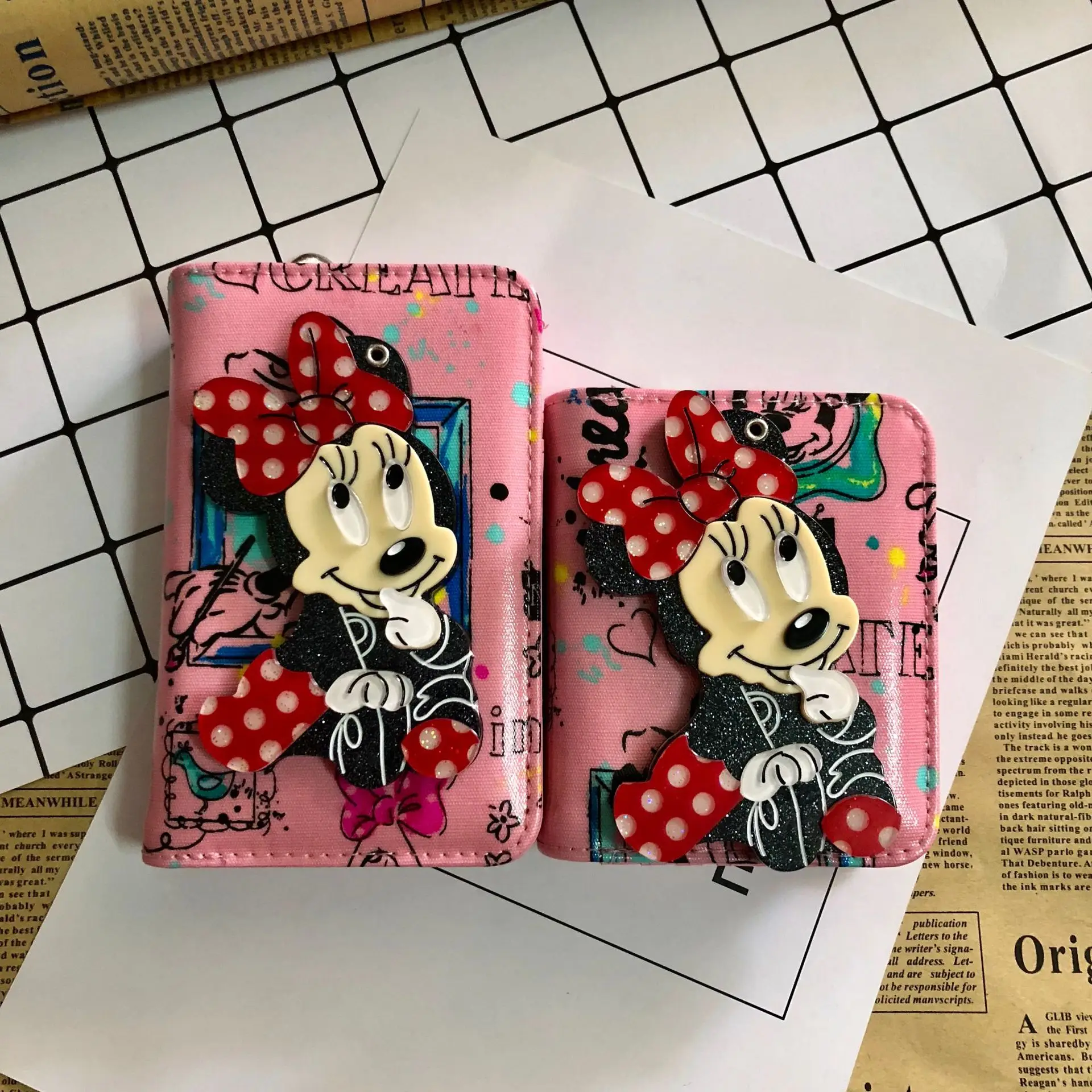 Disney Minnie mouse Stitch Cartoon Женский кошелек из искусственной кожи с зеркалом дамская