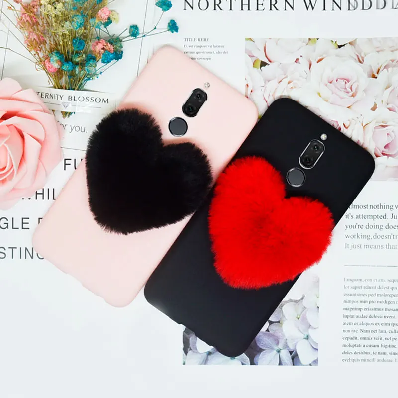 Abbery 3D Cute Candy love Hearts Plush Hairy soft pink cases for Huawei Y3 Y5 2017 phone case huawei Y9 Y6 2018 Case |
