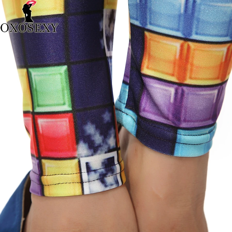 

Autumn Winter high waist Lycra colorful Tetris Women Pants Printed Legging For Women Trouser elastic women leggings pants 138