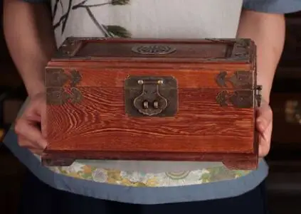 Античный из красного дерева с замком коробки ювелирных изделий куриные крылышки