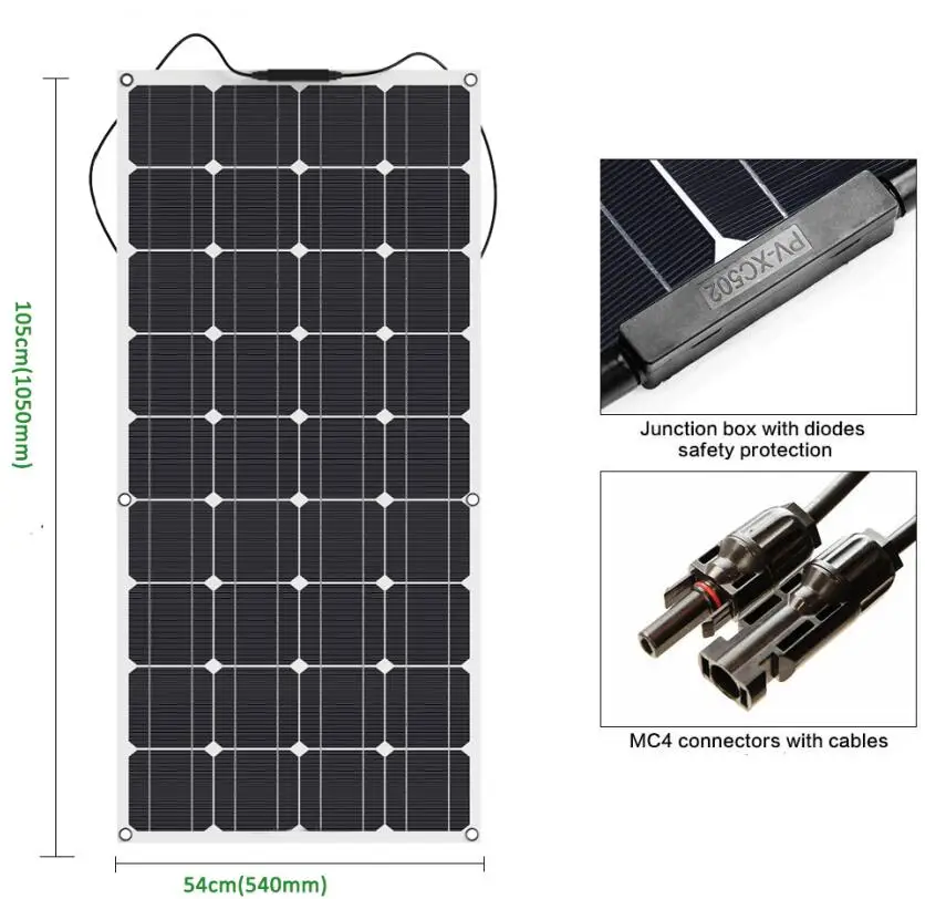 1pcs Semi гибкая 100 ватт Панели солнечные 12 V, и он имеет высокую эффективность класса А monocsytalline солнечных батарей 100 W; монокристаллический Панели солнечные s - Цвет: 1pcs