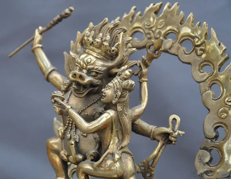 Рождество 8 &quotТибетский буддизм латунный Mahakala Vajravarahi Kalachakra Yab Yum статуя Будды