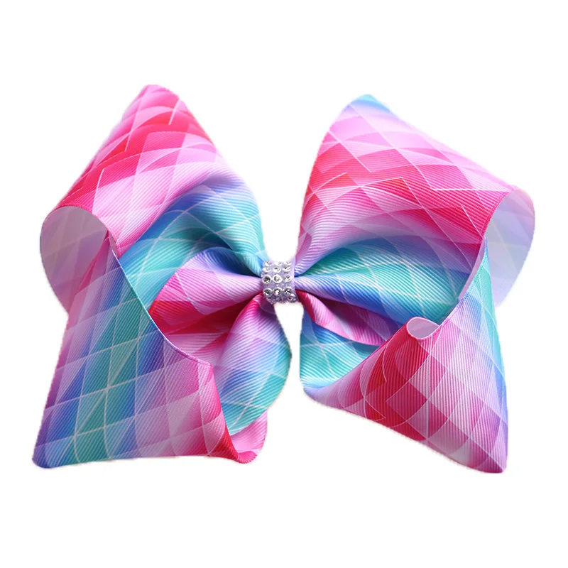

Boutique 8" Fashion Oversize Leopard Print Ribbon Bow Hairpins Solid Gradient Rainbow Color Gemstone Bowknot Hair Clips Headwear