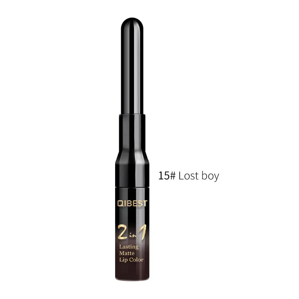 2 in 1 Double Head Liquid Matte Lipstick Lip Gloss& Lip Liner Waterproof Nude Lipstick Set Lipgloss Mate Lip stick Pen Makeup - Цвет: 15