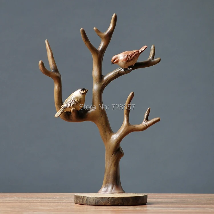 

American Pastoral Retro Resin Bird Loves in the Tree Figurine Decor Craftworks Adornment Accessories Embellishment Furnishing