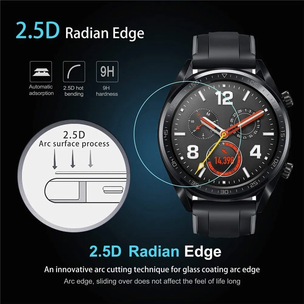 

Закаленное стекло для Huawei Watch GT, 2 шт., защита для экрана, защита от царапин 0,3 мм 2.5D 9H, защитная пленка