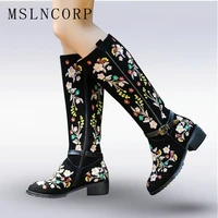 plus size 34 46 genuine leather women boots spring autumn bohemia ethnic style snow boots embroider shoes zip mid calf boots