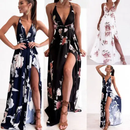 BOHO женское платье 2018 новое летнее без рукавов с v образным вырезом высоким
