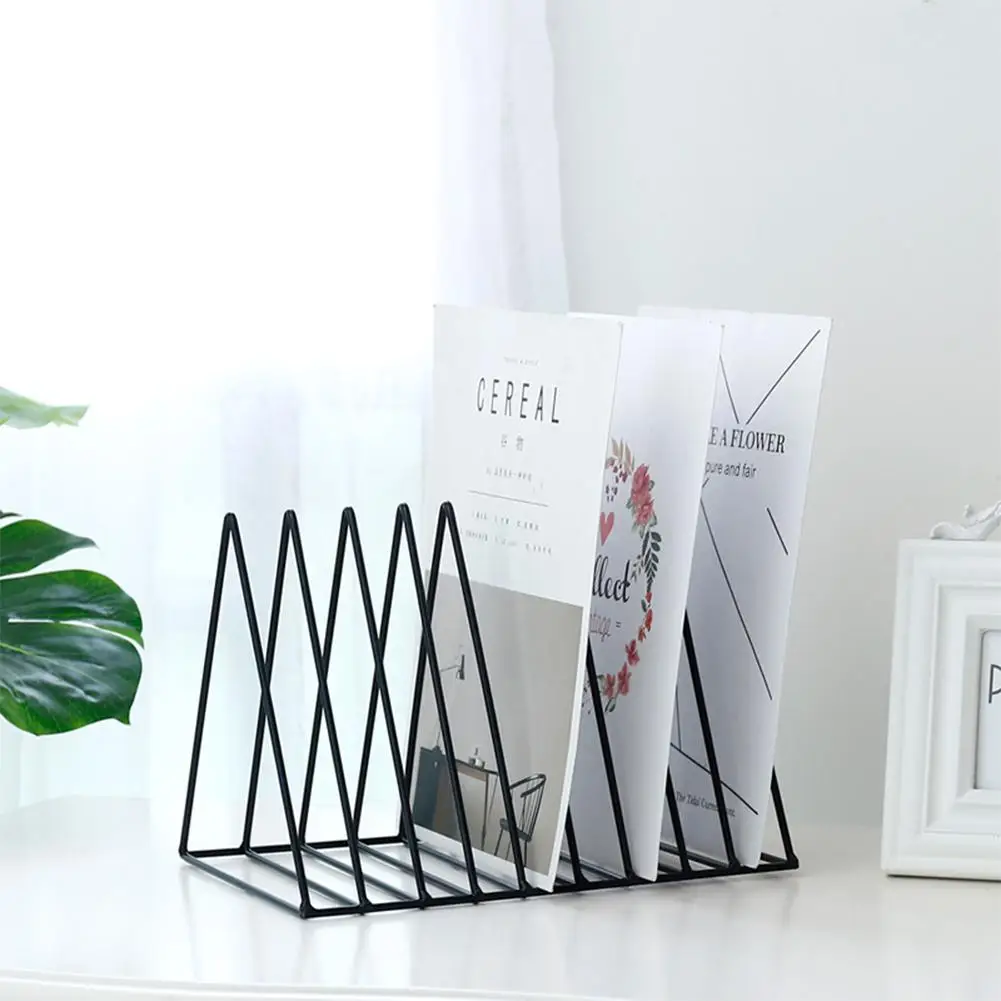 Nordic style wrought iron triangle racks desktop magazine rack books newspaper storage large | Дом и сад