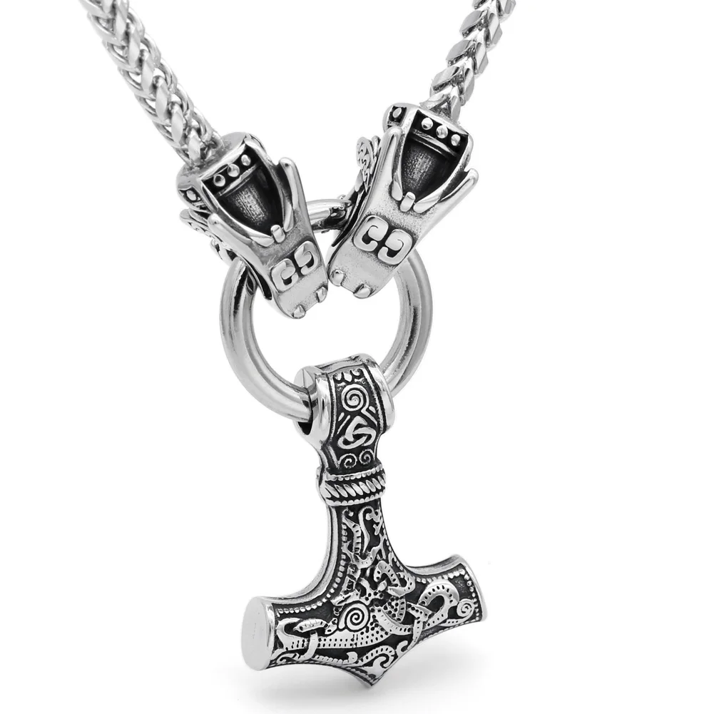 Мужская подвеска из нержавеющей стали viking oidn Волчья Голова с thor hammer MJOLNIR ожерелье