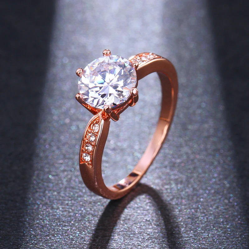LXOEN AAA Zircon Engagement Rings for Women Rose Gold Color Wedding Female Austrian Crystals Jewelry Top Quality | Украшения и