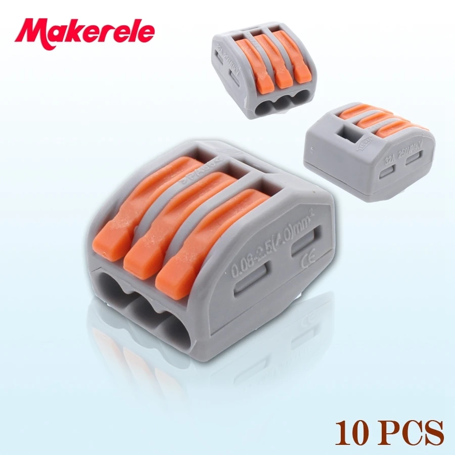100Pcs PCT 213 3 Pin Universal compact wire wiring connector conductor terminal block with lever|terminal blocks connector|block connectorwire pin |