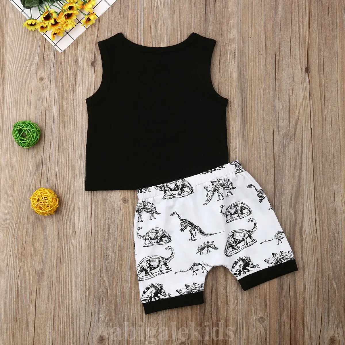 2Pcs Infant Kid Boy Dinosaur Sleeveless Vest Top Shorts Pants Outfit Summer |