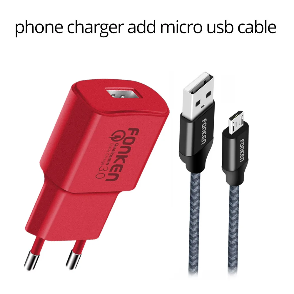 Red add micro usb Яркое быстрое зарядное устройство FONKEN Quick Charge 3,0 USB зарядное устройство 18 Вт Быстрая зарядка QC3.0 QC2.0 адаптер для зарядного устройства мобильного телефона - Тип штекера: Red add micro usb