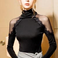 2019 new fashion mesh bottoming shirt female eyelashes lace side tops sexy perspective strapless design t shirt sg28897