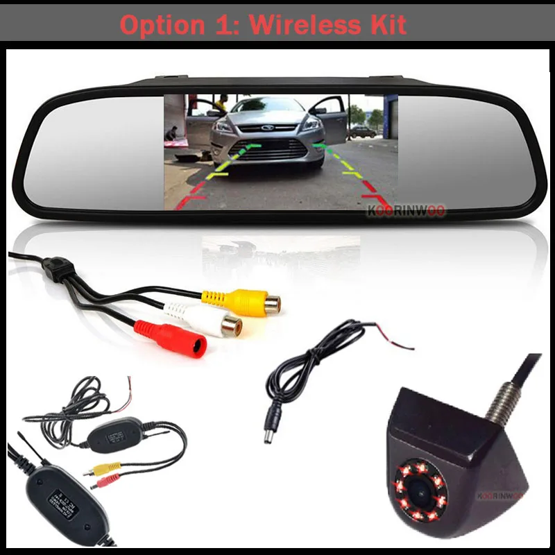 Option 1 Koorinwoo паркинг Moniteur Voiture монитор 8 огней ночного видения Металлическая Автомобильная камера заднего вида с 4," Автомобильный видео монитор зеркало - Название цвета: Option 1
