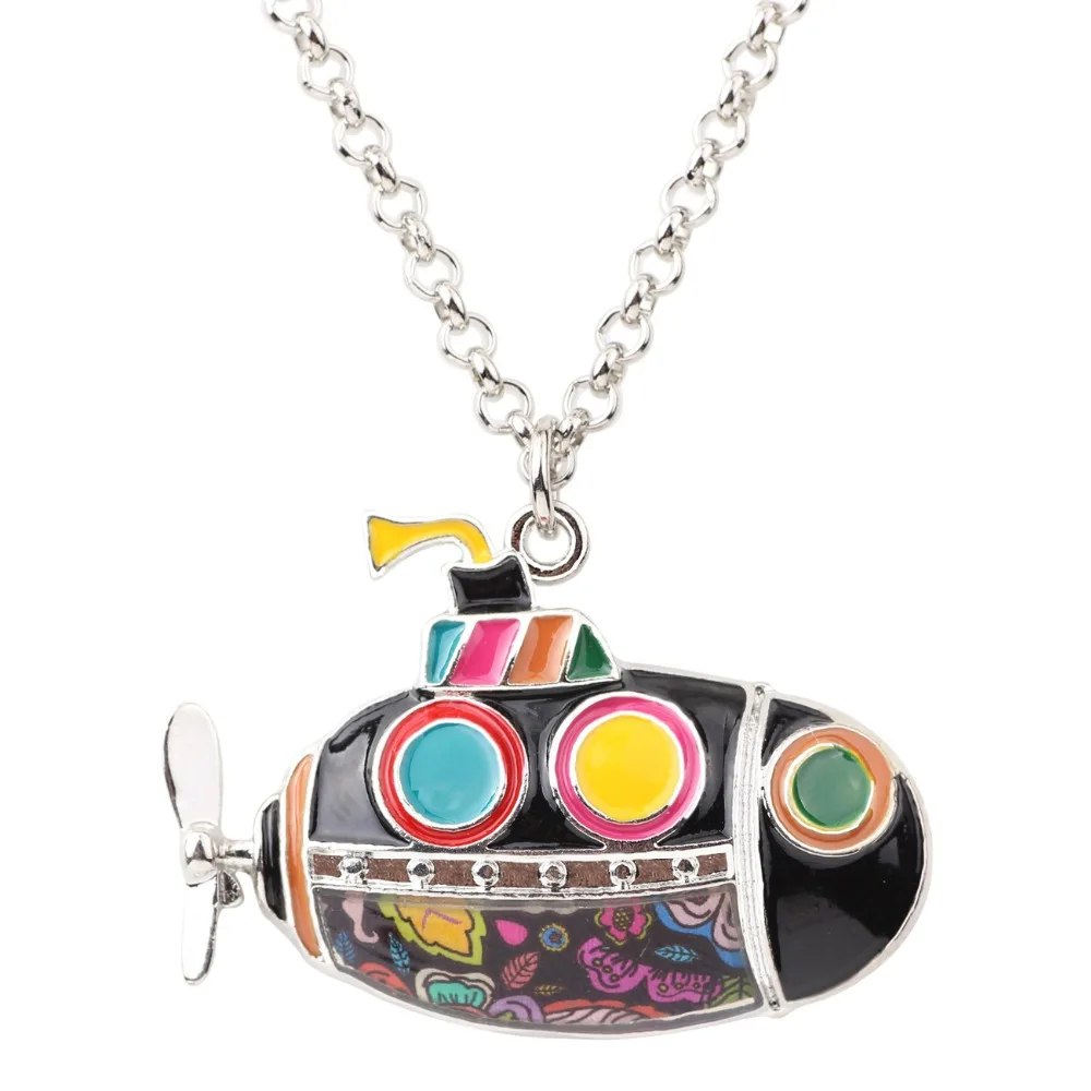 Bonsny Statement Alloy Enamel Submarine Necklace Pendant Chain Choker Unique Ocean Collection Jewelry For Women Girls Gift Party | Украшения