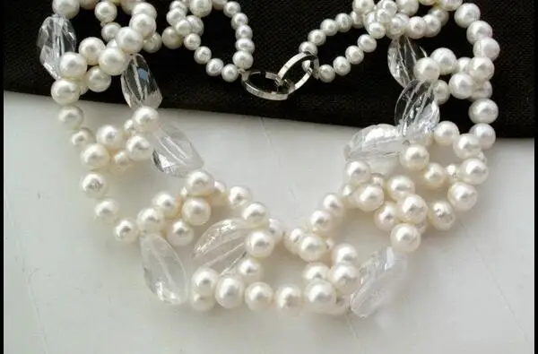 Beautiful White Freshwater Pearl &amp Faceted Clear Crystal Necklace 19&quot | Украшения и аксессуары