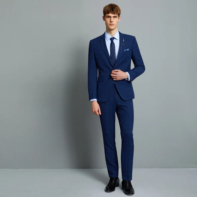 men suit blue plaid mens suits with pants vest father day gift wedding suits for men groom business man wear plus 6xl slim fit