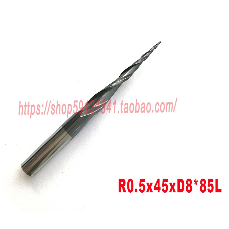 

1pc R0.5*D8*45*85*2F HRC55 Tungsten solid carbide Taper Ball Nose End Mill cone milling cutter cnc router bit wood tool