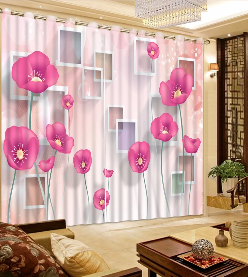 

Pink Flower Curtains Girls Bedroom Curtains 3D Photo Curtains For The Living room 3D Window Curtains Custom any size