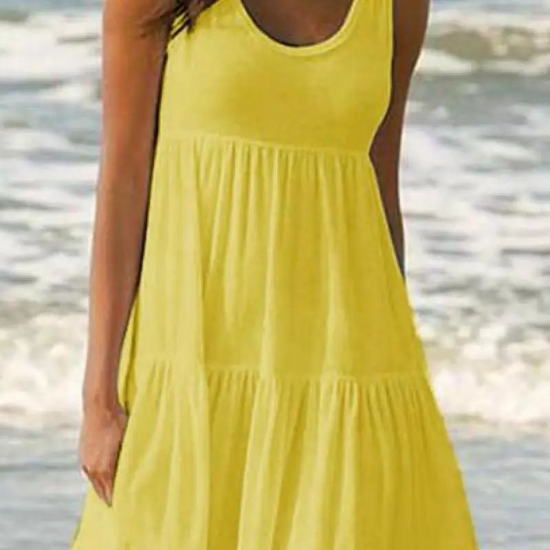 Princess Sleeveless Round-collar Stitching Dresses 2019 Women's Spring New Fashion Pure Color Pendulum Vestidos Simple Dress | Женская