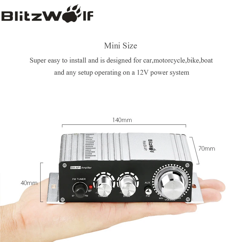 Blitzwolf Портативный мини стерео Hi Fi аудио Авто Усилитель музыка 20 Вт 12 В Мощность