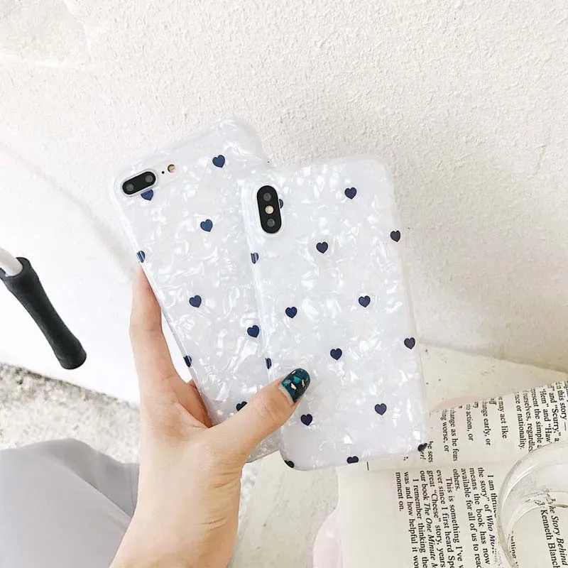 Чехол для телефона iPhone6 6 7 Plus 8 X XS XR Max СИНИЕ бусины в виде сердца мягкий чехол |