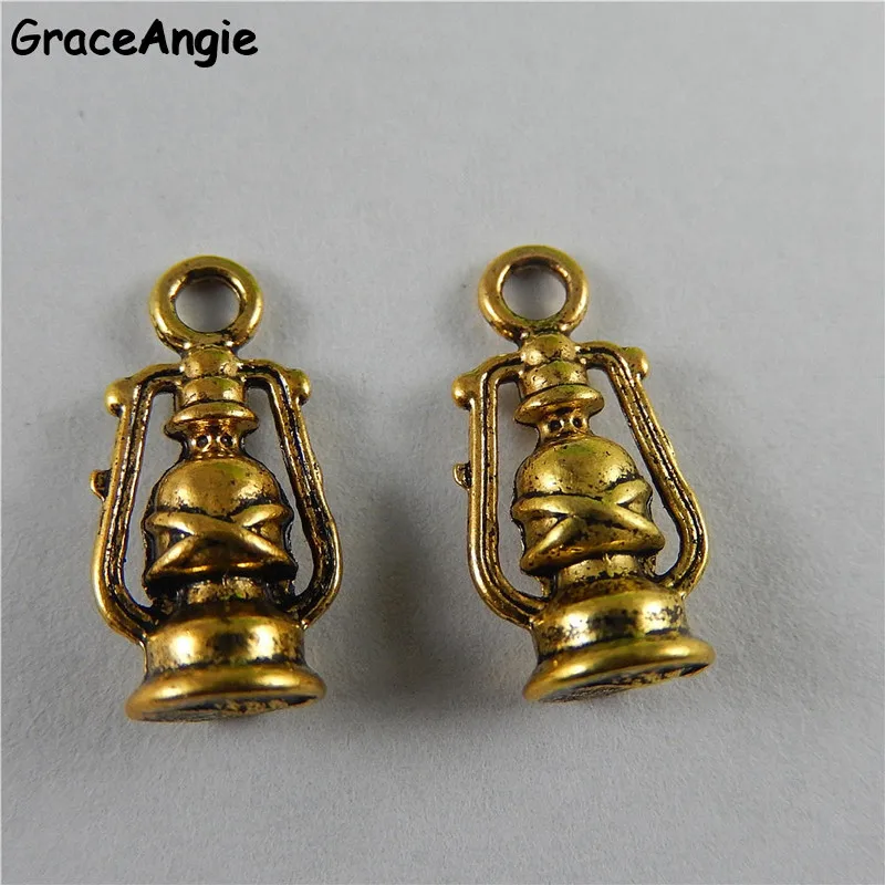 

GraceAngie 20PCS Small Oil Lamp Charms Antique Gold Color Handmade Crafts Bracelet Alloy Pendant Metal Jewelry DIY Man Gift