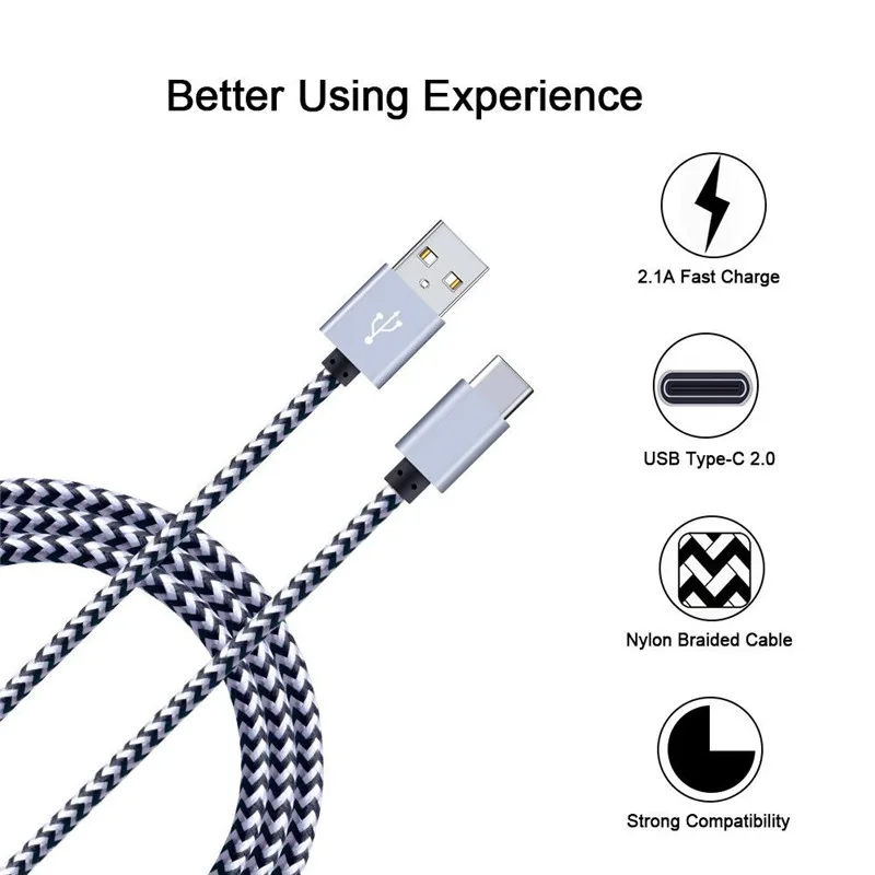 Нейлоновый кабель USB Type c адаптер для быстрой зарядки Xiaomi Huawei Samsung Galaxy S10 S9 Plus