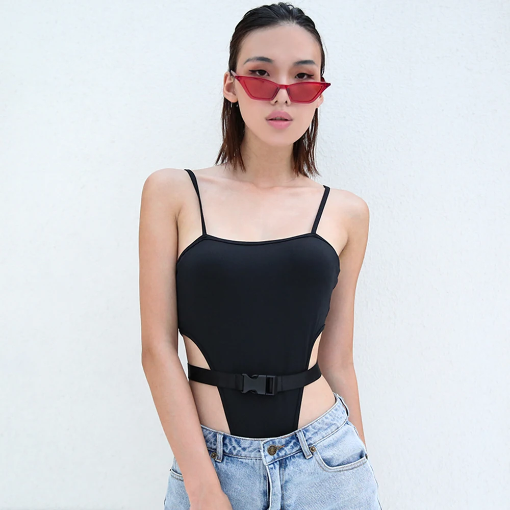 Сексуальный женский боди с высокой талией и пряжкой короткий комбинезон поясом